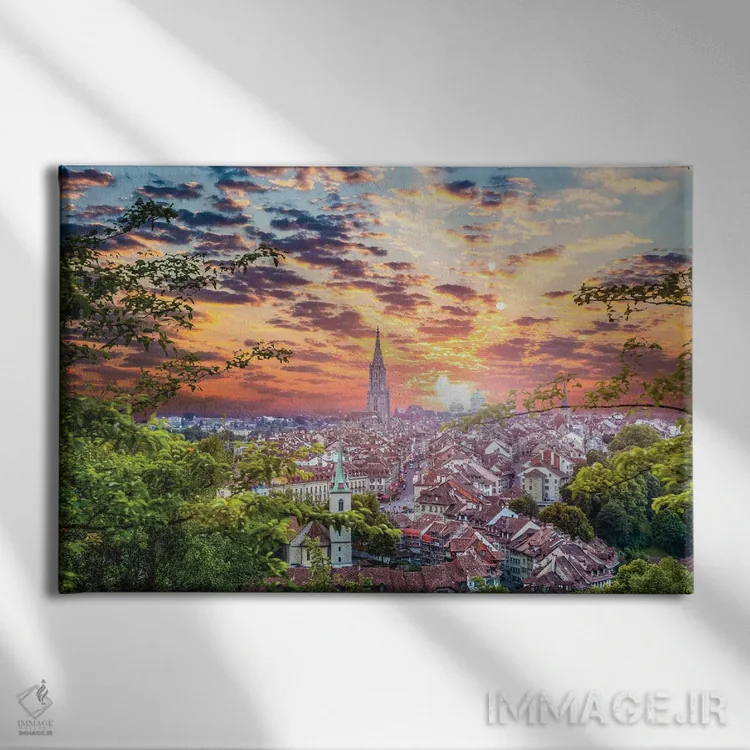 تابلو غروب منظره شهری برن سوئیس اثر الکس جی پرز - نمای روبهرو روی دیوار