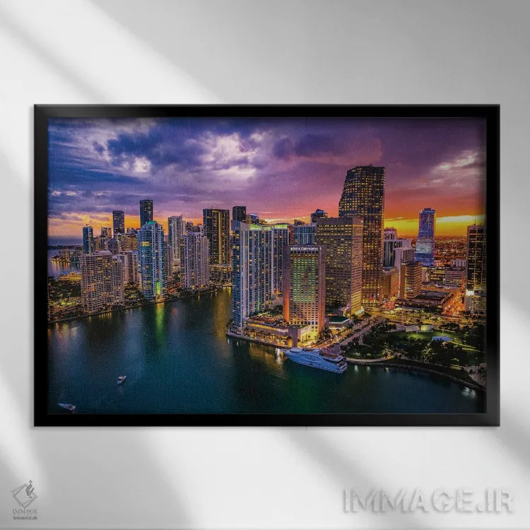 تابلو غروب افق شهری مرکز میامی فلوریدا (قسمت اول) اثر الکس جی پرز - نمای قابدار مشکی