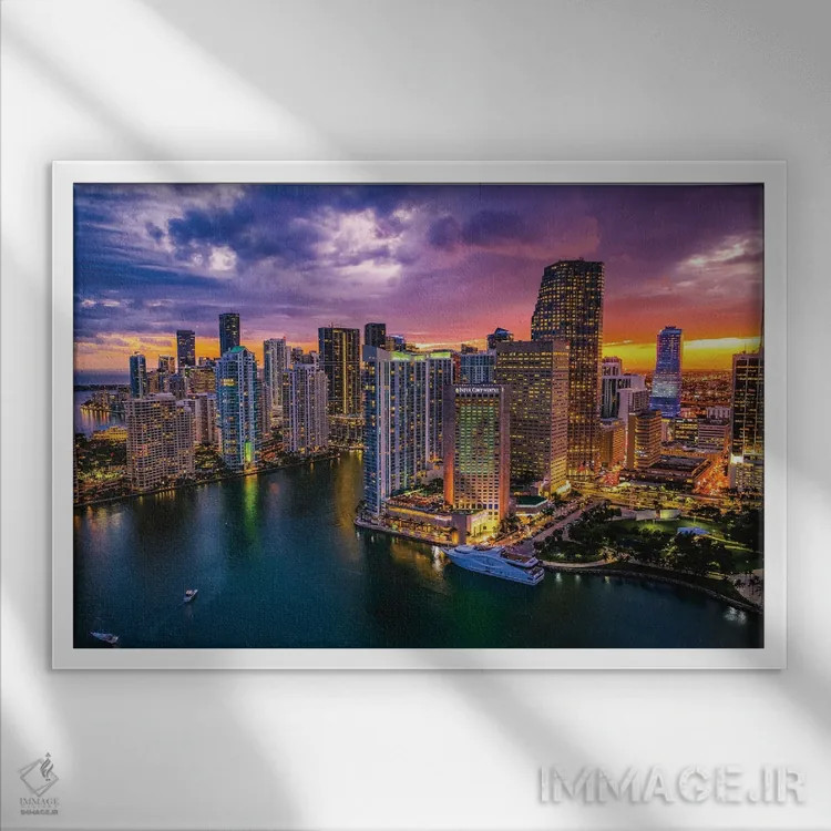 تابلو غروب افق شهری مرکز میامی فلوریدا (قسمت اول) اثر الکس جی پرز - نمای قابدار سفید
