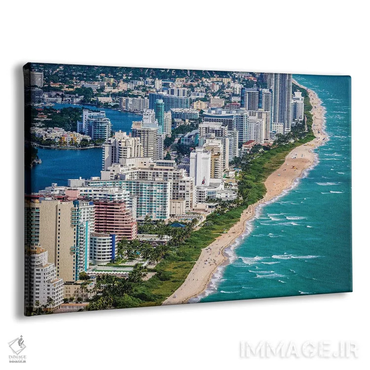 تابلو ساحل میامی و خط ساحلی از نمای بالا اثر الکس جی پرز - نمای پرسپکتیو محصول