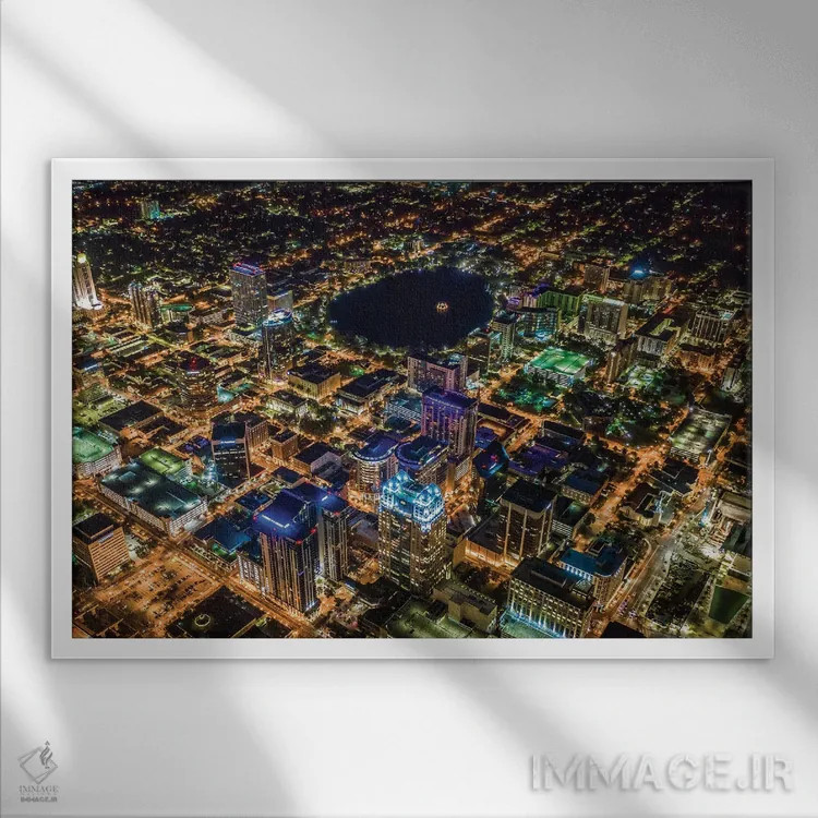 تابلو دریاچه ایولا مرکز اورلاندو فلوریدا از بالا اثر الکس جی پرز - نمای قابدار سفید