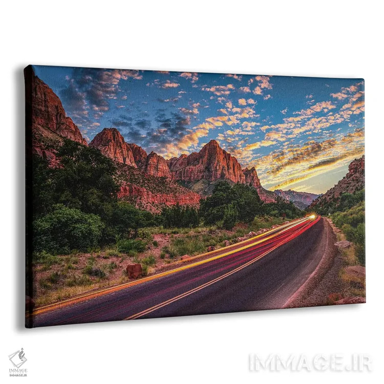 تابلو پیادهروی در پارک ملی زایون، غروب (۴) اثر الکس جی پرز - نمای پرسپکتیو محصول