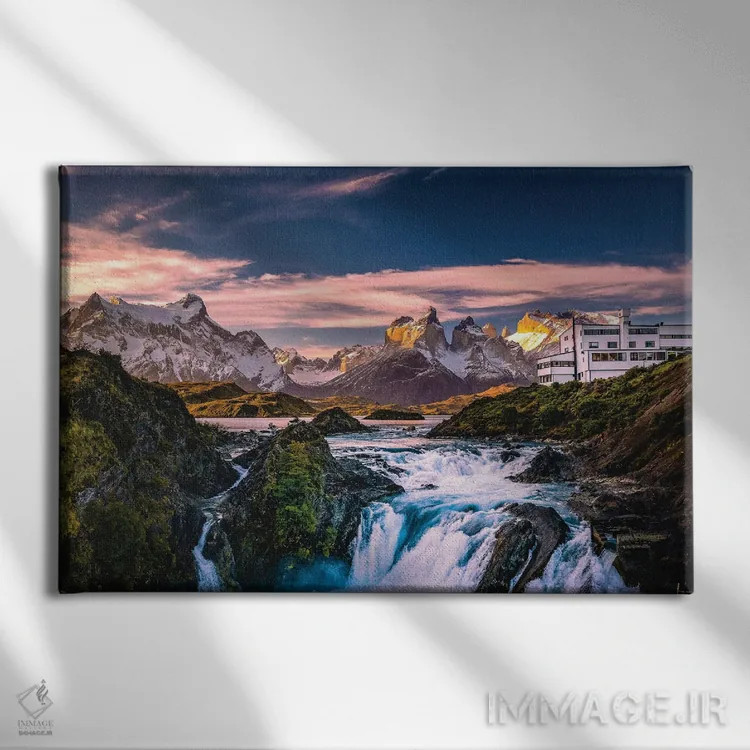 تابلو غروب تماشایی کوهستانی توریس دل پاین، پاتاگونیا، شیلی (۶) اثر الکس جی پرز - نمای روبهرو روی دیوار
