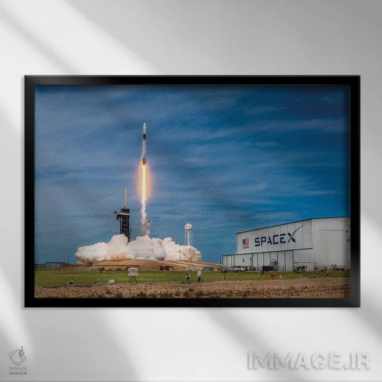 تابلو پرتاب موشک فالکن ۹ اسپیساکس (۳) اثر الکس جی پرز - نمای قابدار مشکی