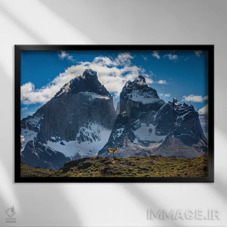 تابلو مناظر کوهستانی توریس دل پاین، پاتاگونیا، شیلی (۱) اثر الکس جی پرز - نمای قابدار مشکی