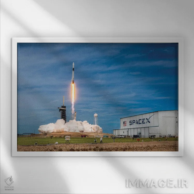 تابلو پرتاب موشک فالکن ۹ اسپیساکس (۳) اثر الکس جی پرز - نمای قابدار سفید