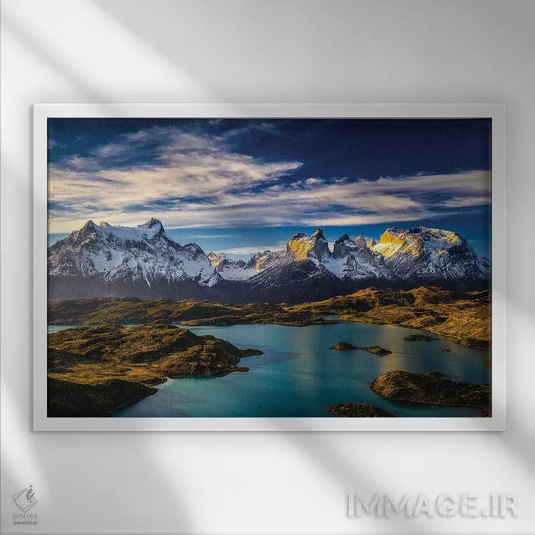 تابلو مناظر کوهستانی توریس دل پاین، پاتاگونیا، شیلی (۴) اثر الکس جی پرز - نمای قابدار سفید