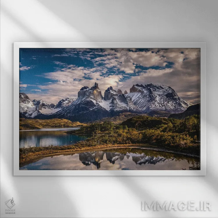 تابلو مناظر کوهستانی توریس دل پاین، پاتاگونیا، شیلی (۷) اثر الکس جی پرز - نمای قابدار سفید