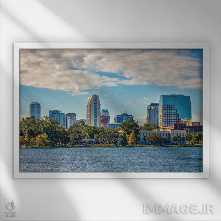 تابلو نمای افقی مرکز شهر اورلاندو فلوریدا و دریاچه اثر الکس جی پرز - نمای قابدار سفید