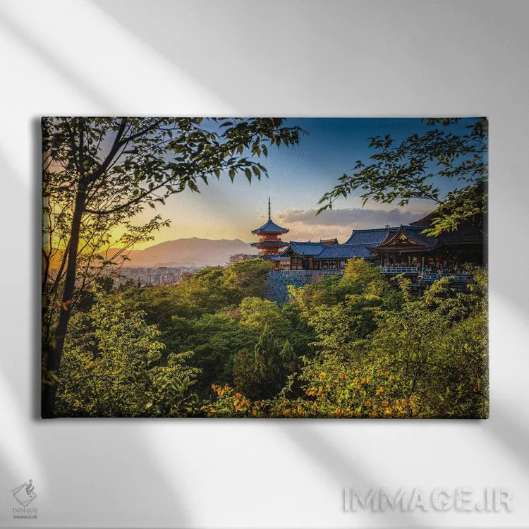 تابلو Japan I,غروب آفتاب در معبد کیومیزو-درا، کیوتو، ژاپن (۱) اثر الکس جی پرز - نمای روبهرو روی دیوار