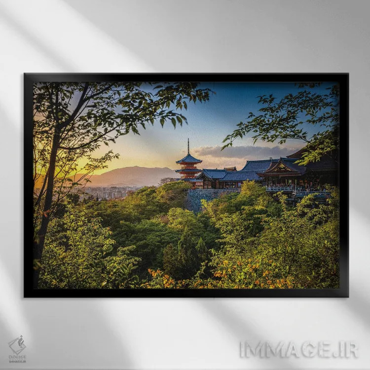تابلو Japan I,غروب آفتاب در معبد کیومیزو-درا، کیوتو، ژاپن (۱) اثر الکس جی پرز - نمای قابدار مشکی