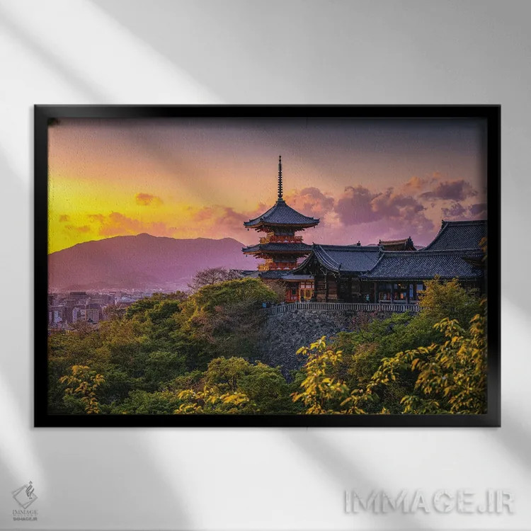 تابلو Japan II,غروب آفتاب در معبد کیومیزو-درا، کیوتو، ژاپن (۲) اثر الکس جی پرز - نمای قابدار مشکی