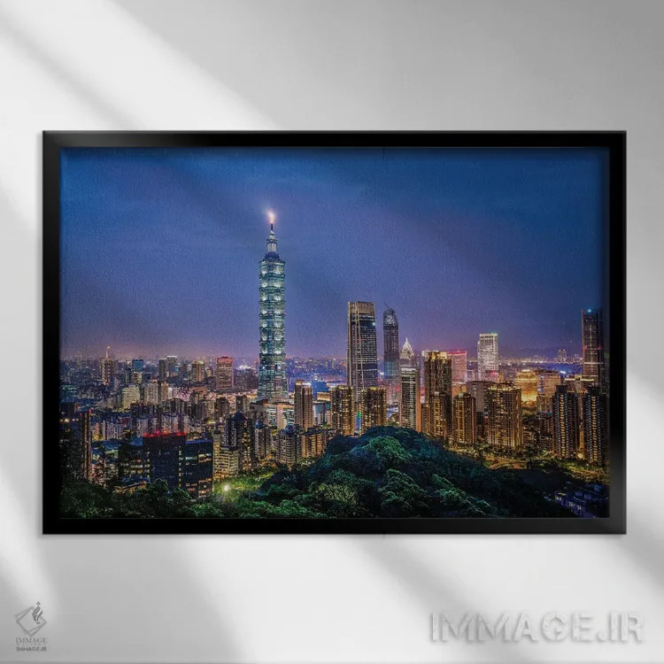 تابلو نمای مرکز شهر تایپه (۳) اثر الکس جی پرز - نمای قابدار مشکی