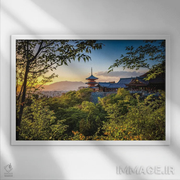 تابلو Japan I,غروب آفتاب در معبد کیومیزو-درا، کیوتو، ژاپن (۱) اثر الکس جی پرز - نمای قابدار سفید