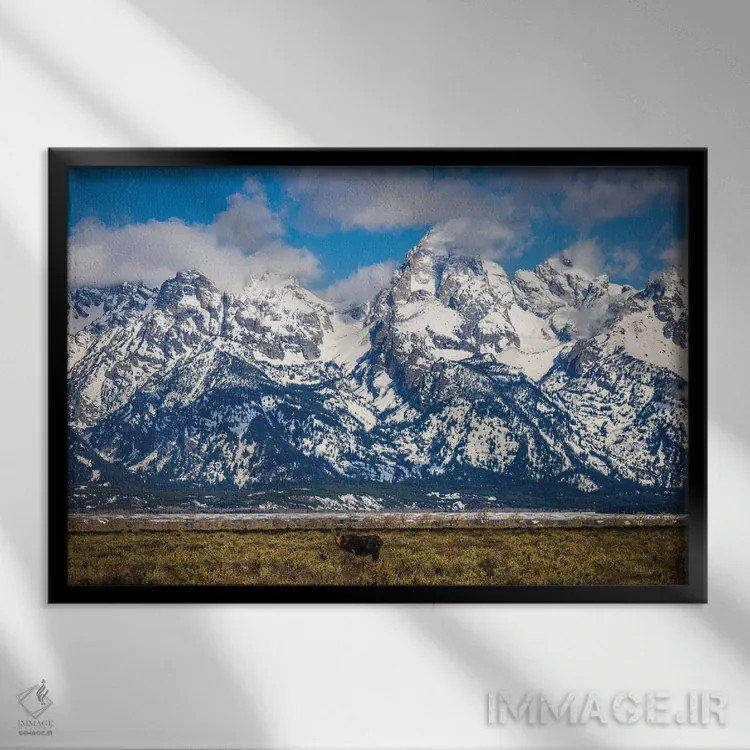 تابلو گوزن بزرگ تنها در کوههای تیتون اثر الکس جی پرز - نمای قابدار مشکی