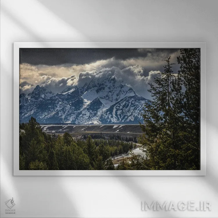 تابلو کوههای گرند تیتون شماره ۲ اثر الکس جی پرز - نمای قابدار سفید