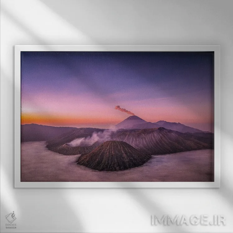تابلو طلوع آفتاب آتشفشان برومو اندونزی شماره ۳ اثر الکس جی پرز - نمای قابدار سفید