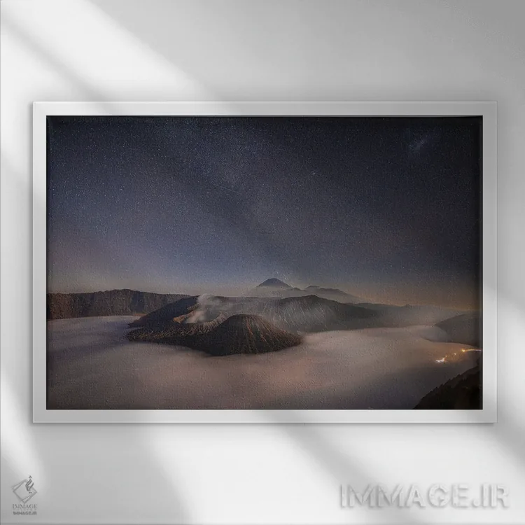 تابلو طلوع آفتاب آتشفشان برومو اندونزی شماره ۶ اثر الکس جی پرز - نمای قابدار سفید