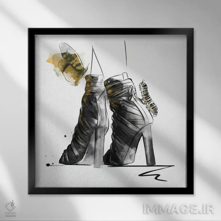تابلو کفش پاشنه بلند اثر آگاتا سدراک - نمای قابدار مشکی