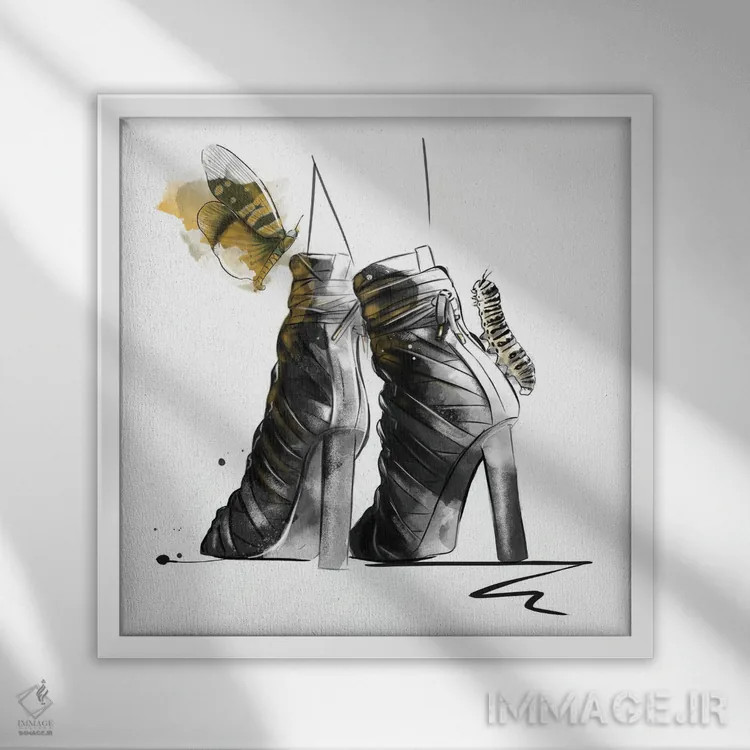 تابلو کفش پاشنه بلند اثر آگاتا سدراک - نمای قابدار سفید