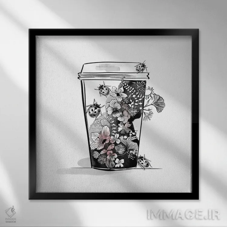 تابلو فنجان گلدار اثر آگاتا سدراک - نمای قابدار مشکی