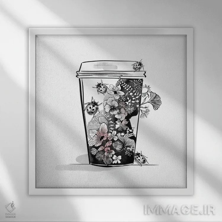 تابلو فنجان گلدار اثر آگاتا سدراک - نمای قابدار سفید