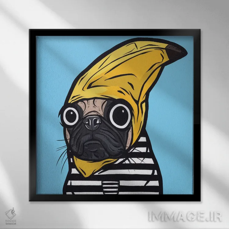 تابلو پاگ موزی اثر آلیسون گاتچل - نمای قابدار مشکی