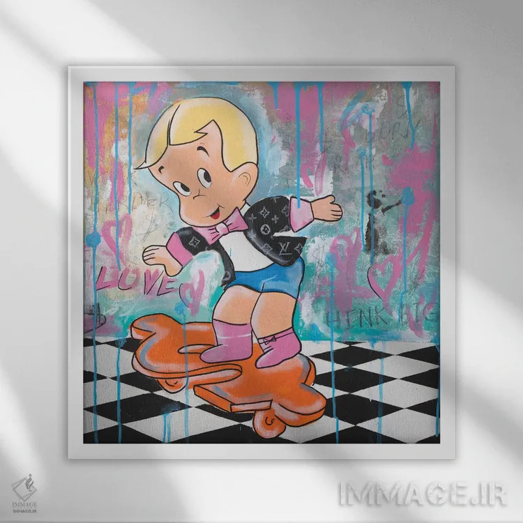 تابلو ریچی ریچ (شخصیت کارتونی پولدار) اثر آرتاش هاکوبیان - نمای قابدار سفید