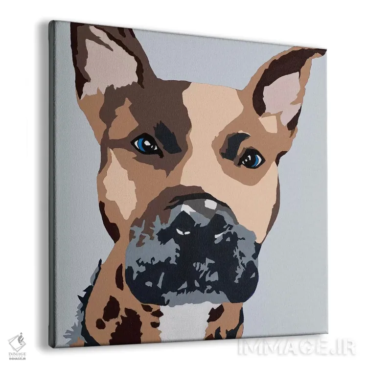 تابلو پرینس سگ پیت بول روی زمینه خاکستری (اسم سگ) اثر جولی احمد - نمای پرسپکتیو محصول