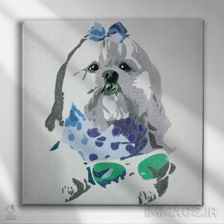 تابلو خرس بیوسی در زمینه آبی (نام فانتزی) اثر جولی احمد - نمای روبهرو روی دیوار