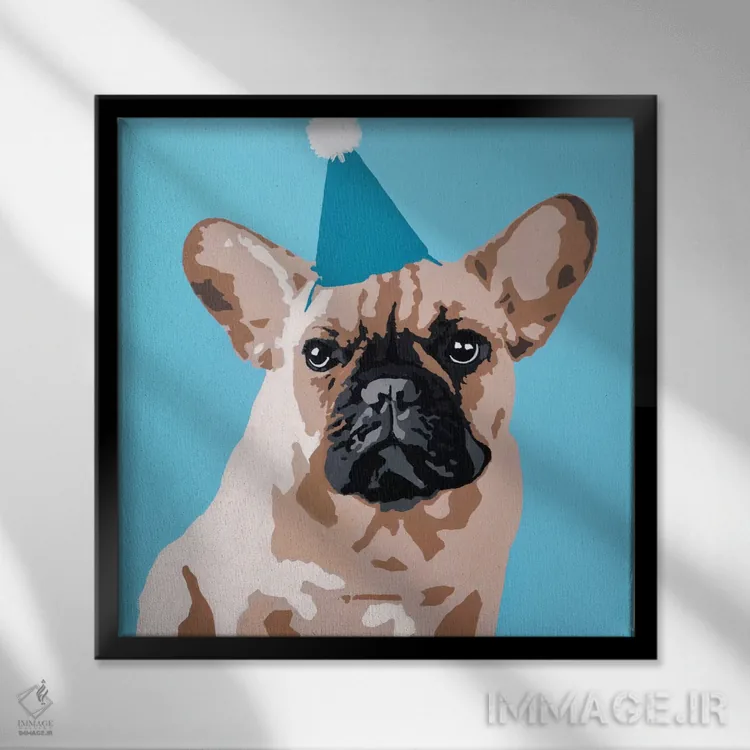 تابلو میلو روی زمینه آبی اثر جولی احمد - نمای قابدار مشکی