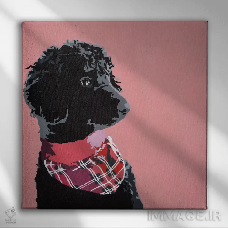 تابلو پودل سیاه استاندارد (نوع نژاد سگ) اثر جولی احمد - نمای روبهرو روی دیوار