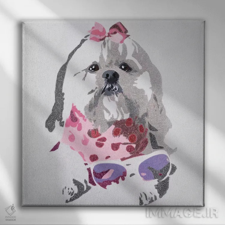 تابلو خرس بیوسی در زمینه صورتی اثر جولی احمد - نمای روبهرو روی دیوار