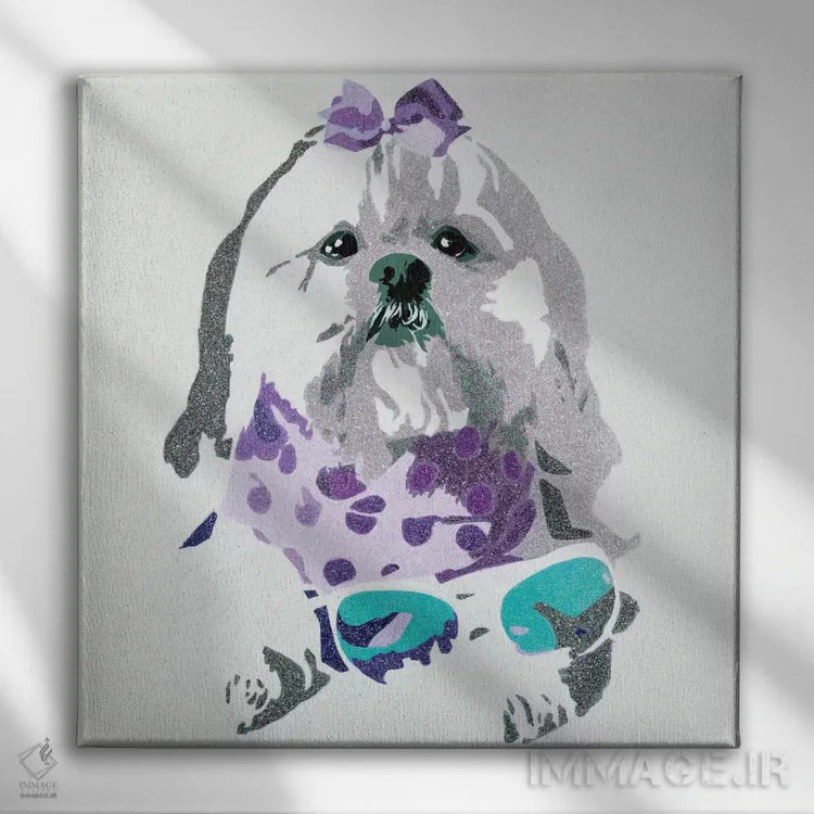 تابلو خرس بیوسی در زمینه بنفش اثر جولی احمد - نمای روبهرو روی دیوار
