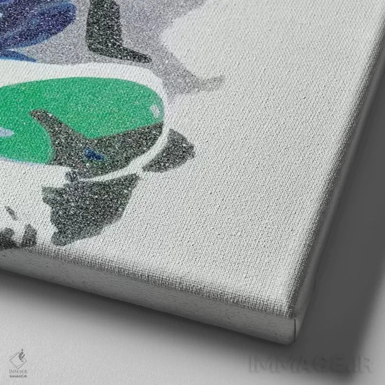 تابلو خرس بیوسی در زمینه آبی (نام فانتزی) اثر جولی احمد - نمای نزدیک بافت بوم