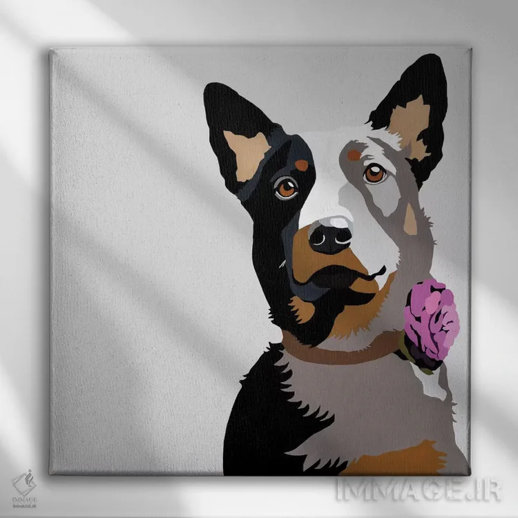 تابلو جاسپر با یک گل بنفش اثر جولی احمد - نمای روبهرو روی دیوار