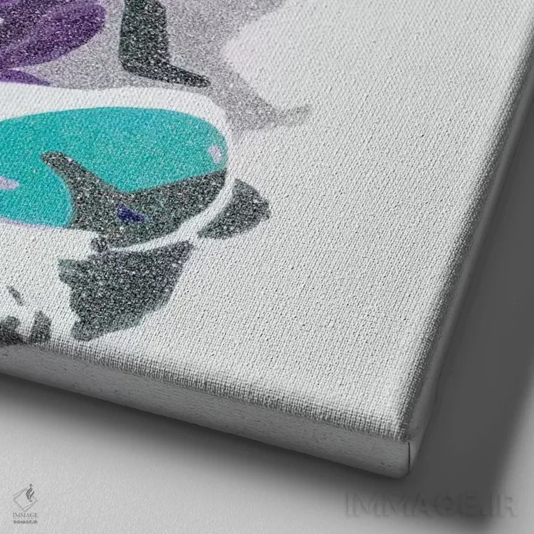 تابلو خرس بیوسی در زمینه بنفش اثر جولی احمد - نمای نزدیک بافت بوم