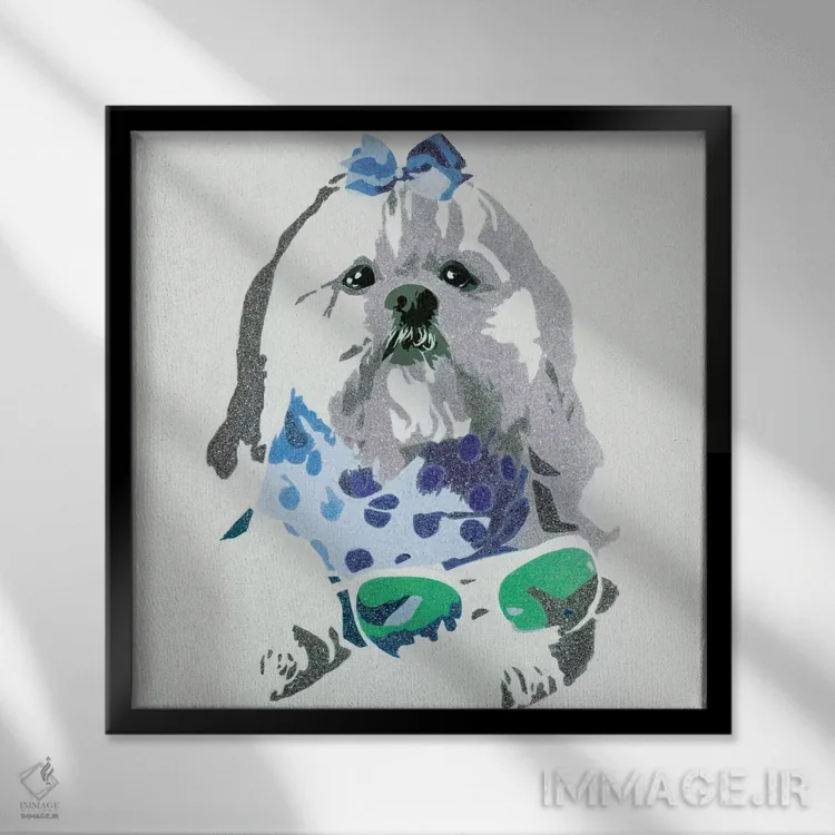 تابلو خرس بیوسی در زمینه آبی (نام فانتزی) اثر جولی احمد - نمای قابدار مشکی