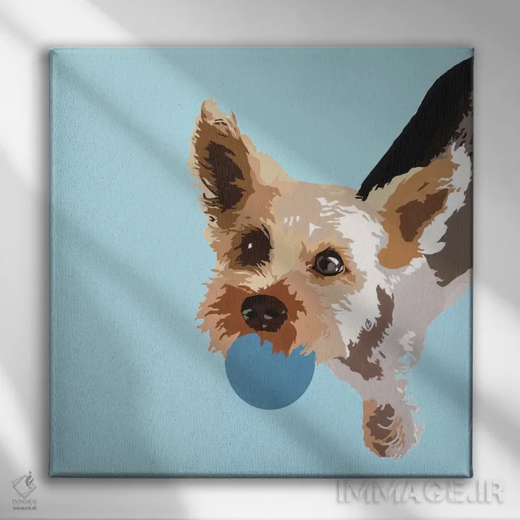 تابلو رکس روی زمینه آبی روشن اثر جولی احمد - نمای روبهرو روی دیوار
