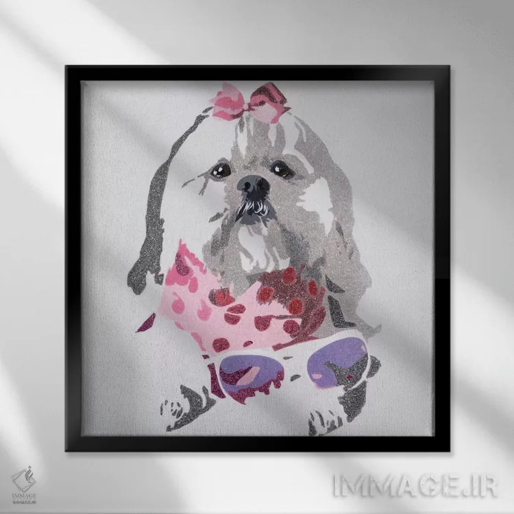 تابلو خرس بیوسی در زمینه صورتی اثر جولی احمد - نمای قابدار مشکی