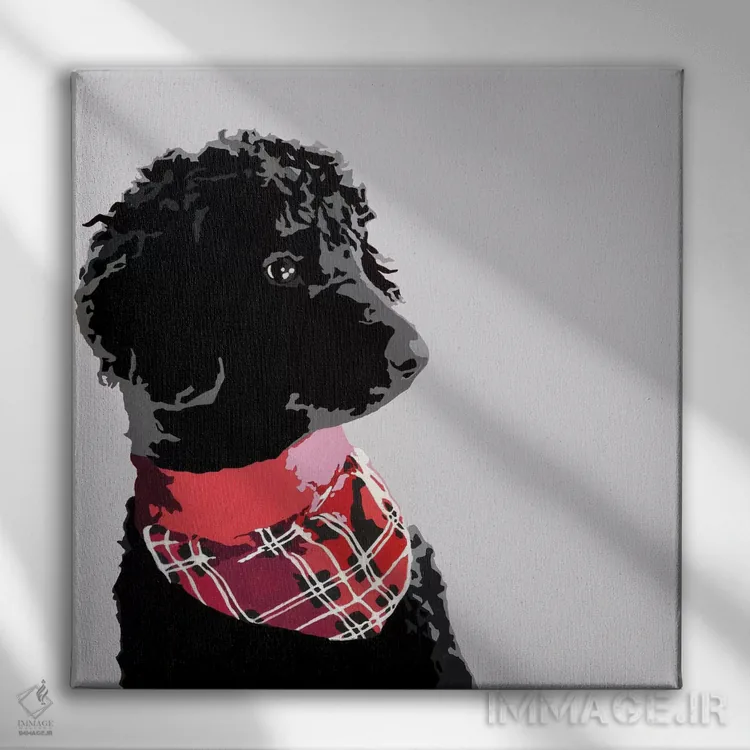 تابلو پودل سیاه استاندارد دوم اثر جولی احمد - نمای روبهرو روی دیوار