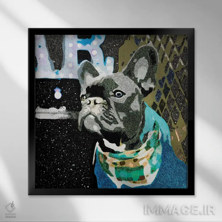 تابلو بیگی در آبی (اسم حیوان/عروسک) اثر جولی احمد - نمای قابدار مشکی