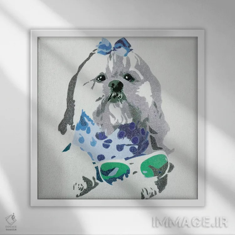 تابلو خرس بیوسی در زمینه آبی (نام فانتزی) اثر جولی احمد - نمای قابدار سفید