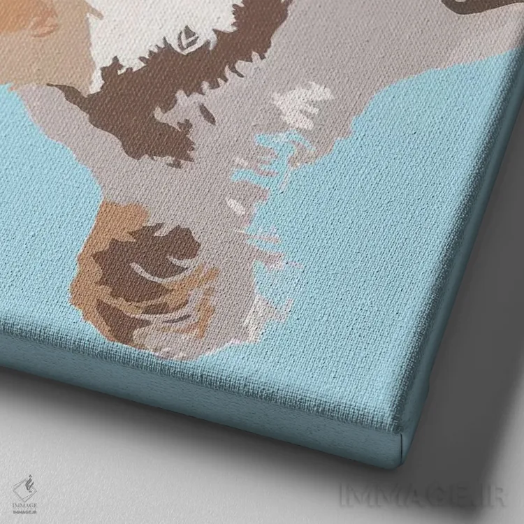 تابلو رکس روی زمینه آبی روشن اثر جولی احمد - نمای نزدیک بافت بوم