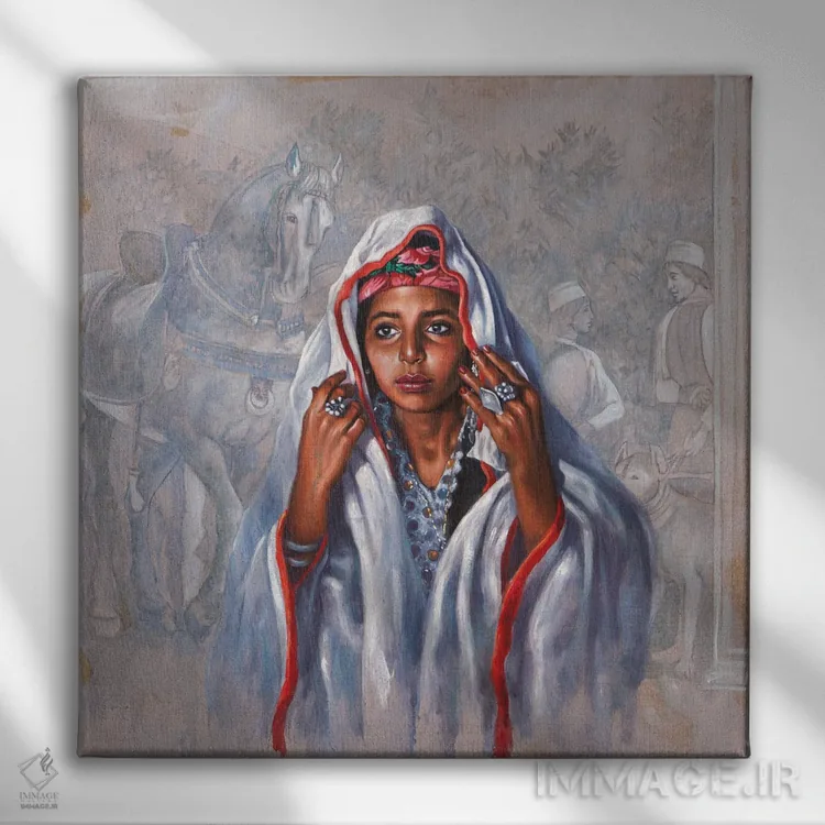 تابلو عایشه عروس جوان اثر علی حسون - نمای روبهرو روی دیوار