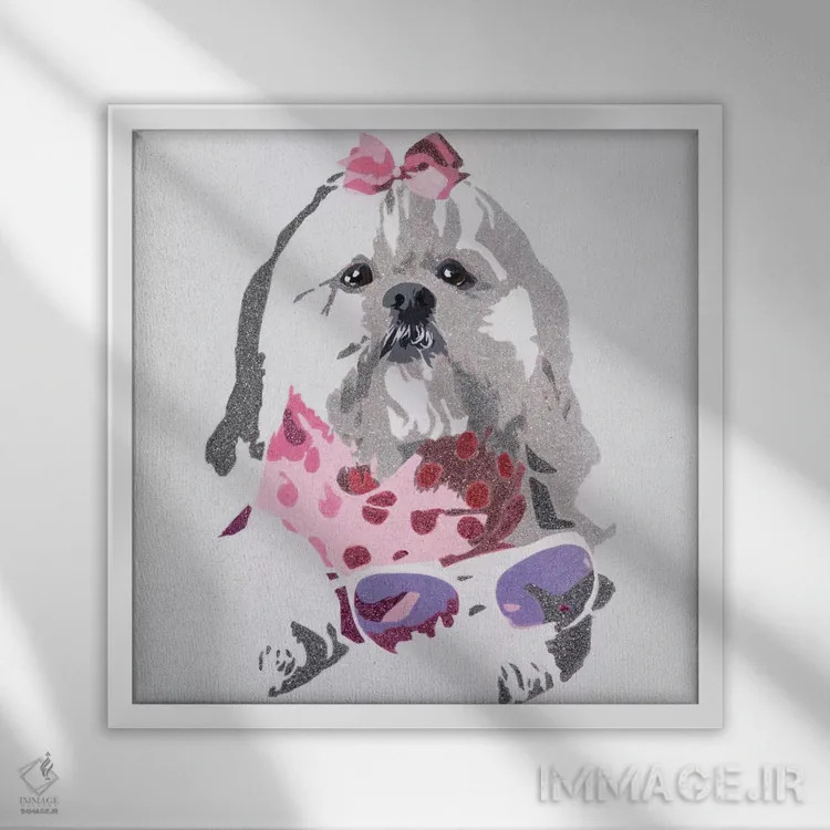 تابلو خرس بیوسی در زمینه صورتی اثر جولی احمد - نمای قابدار سفید