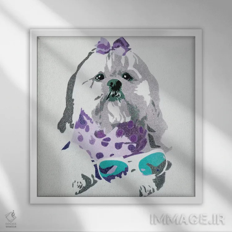 تابلو خرس بیوسی در زمینه بنفش اثر جولی احمد - نمای قابدار سفید