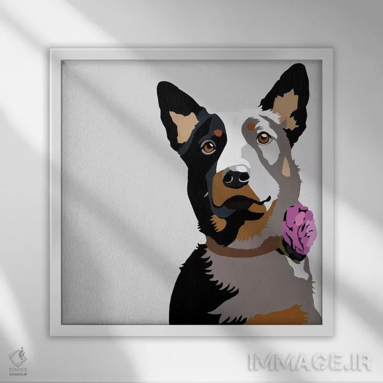 تابلو جاسپر با یک گل بنفش اثر جولی احمد - نمای قابدار سفید