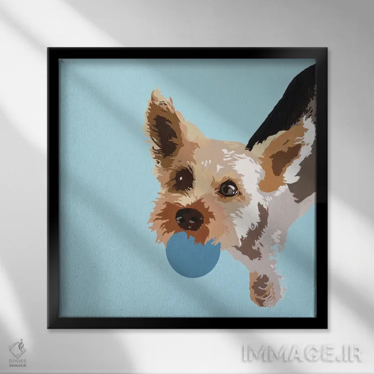 تابلو رکس روی زمینه آبی روشن اثر جولی احمد - نمای قابدار مشکی