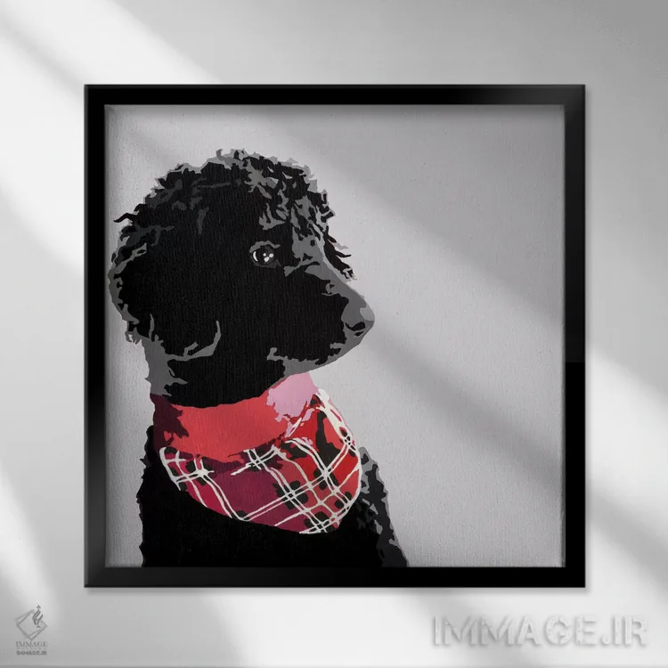 تابلو پودل سیاه استاندارد دوم اثر جولی احمد - نمای قابدار مشکی